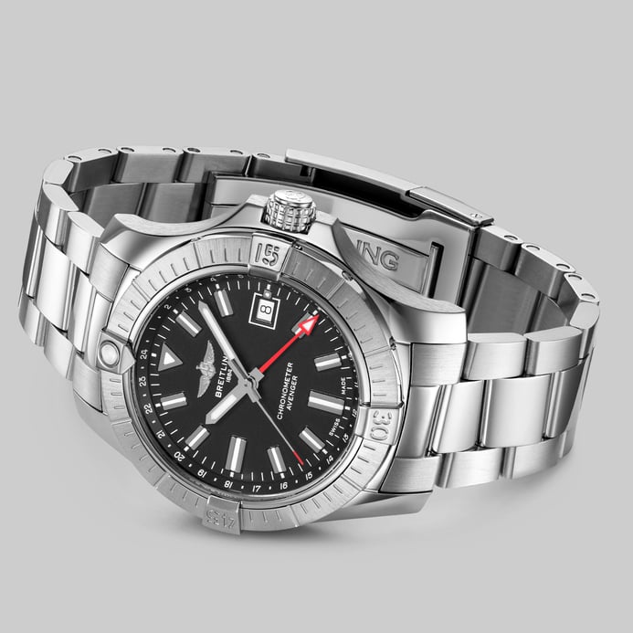 Breitling Avenger A32397101B1A1 Automatic GMT 43 Chronometer Black Dial Stainless Steel Strap