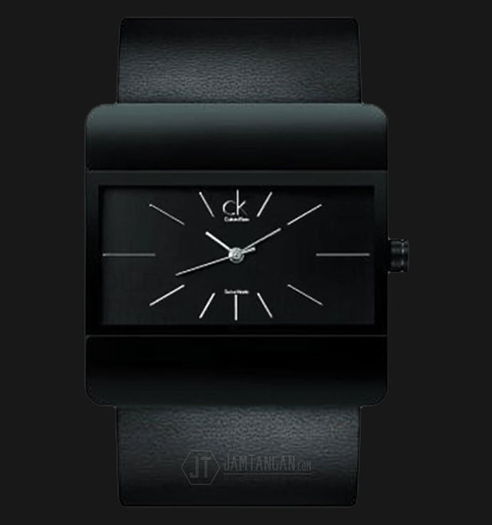 Calvin Klein K5221326 Impact Black Dial Black Leather Strap Watch