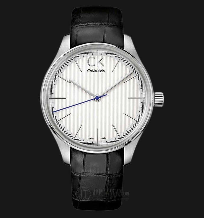 Calvin Klein K9811120 Gravitation Silver Dial Black Leather Strap Watch