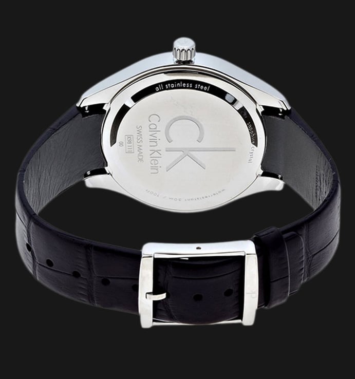 Calvin Klein K9811120 Gravitation Silver Dial Black Leather Strap Watch