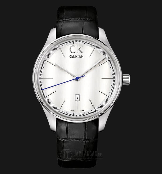 Calvin Klein K9811138 Gravitation White Dial Black Leather Strap Watch