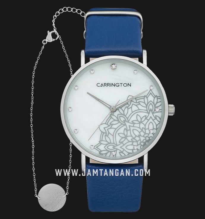 Carrington CT-2008-01-SET1 White MOP Motif Dial Blue Leather Strap + Bracelet