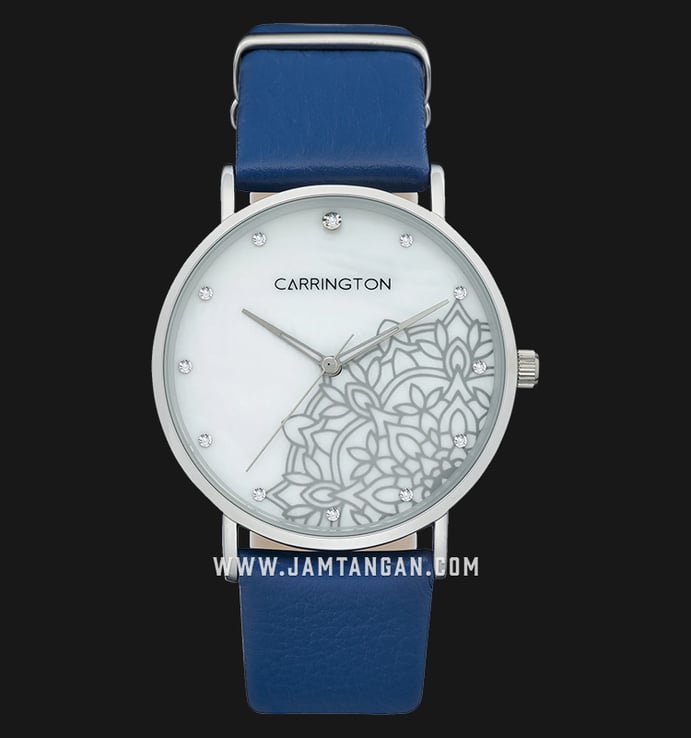 Carrington Luella CT-2008-01 White Mother of Pearl Motif Dial Blue Leather Strap