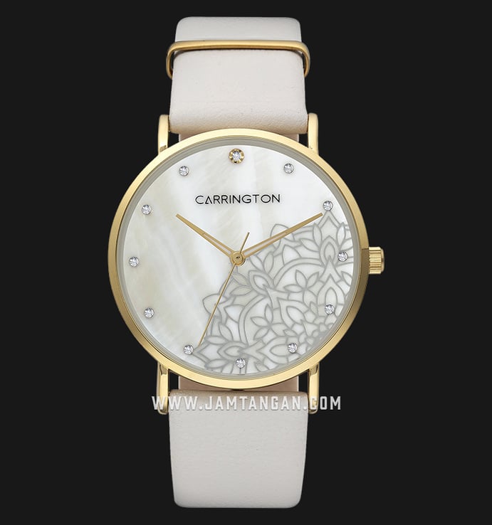 Carrington Luella CT-2008-02 White Mother of Pearl Motif Dial Biege Leather Strap