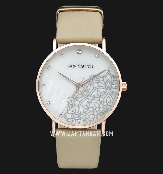 Carrington CT-2008-03 White Mother of Pearl Motif Dial Sand Leather Strap