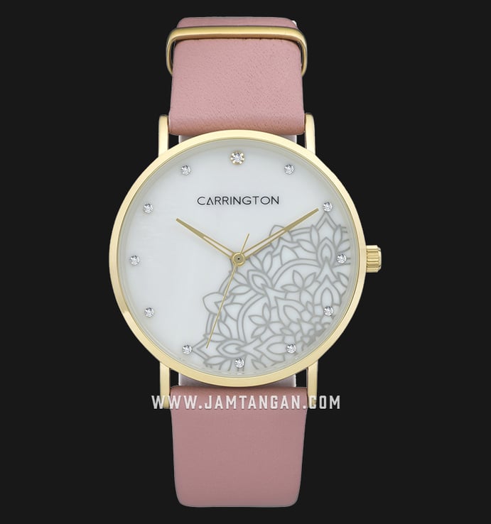 Carrington Luella CT-2008-04 White Mother of Pearl Motif Dial Pink Leather Strap