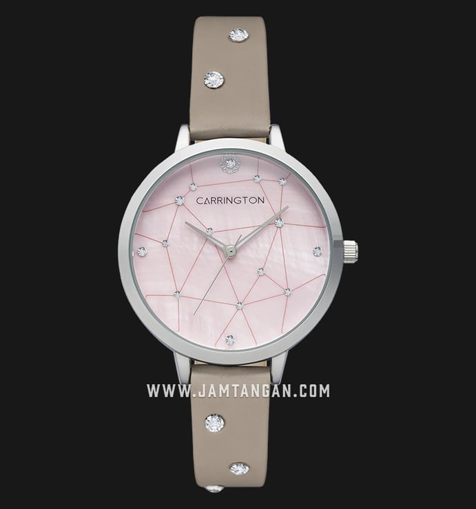 Carrington Catherine CT-2012-01 Pink Mother of Pearl with Pattern Dial Ivory Satin Strap