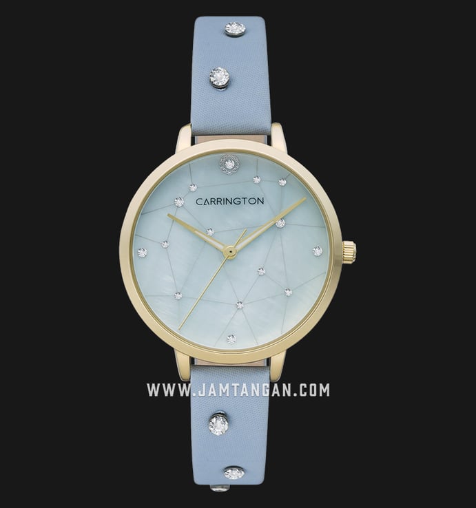 Carrington Catherine CT-2012-03 Light Blue Mother of Pearl with Pattern Dial Light Blue Satin Strap