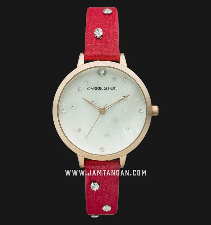 Carrington Catherine CT-2012-05 White Mother of Pearl with Pattern Dial Red Satin Strap