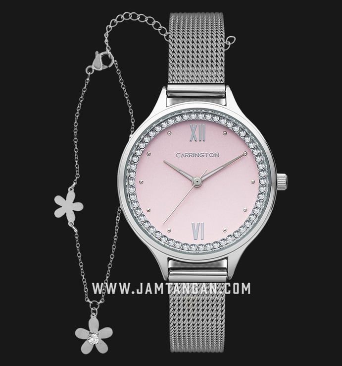 Carrington CT-2014-11-SET1 Light Pink Dial Mesh Strap + Bracelet