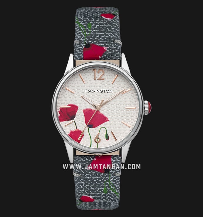 Carrington Cordelia CT-2018-03 White with Floral Printed Dial Gray Leather Strap