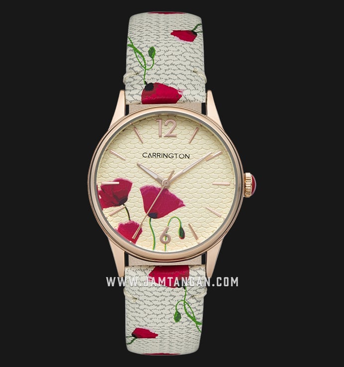 Carrington Cordelia CT-2018-04 Biege with Floral Printed Dial Beige Leather Strap