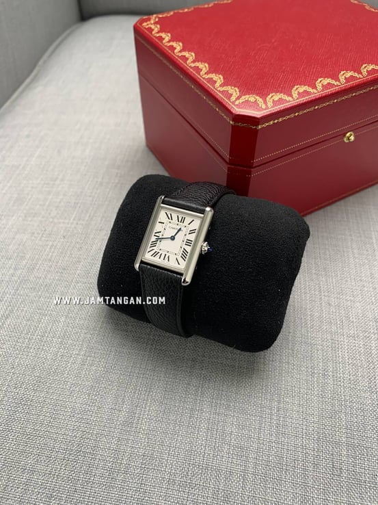 Cartier Tank Must WSTA0041 Ladies Silver Dial Black Grained Calfskin Leather Strap