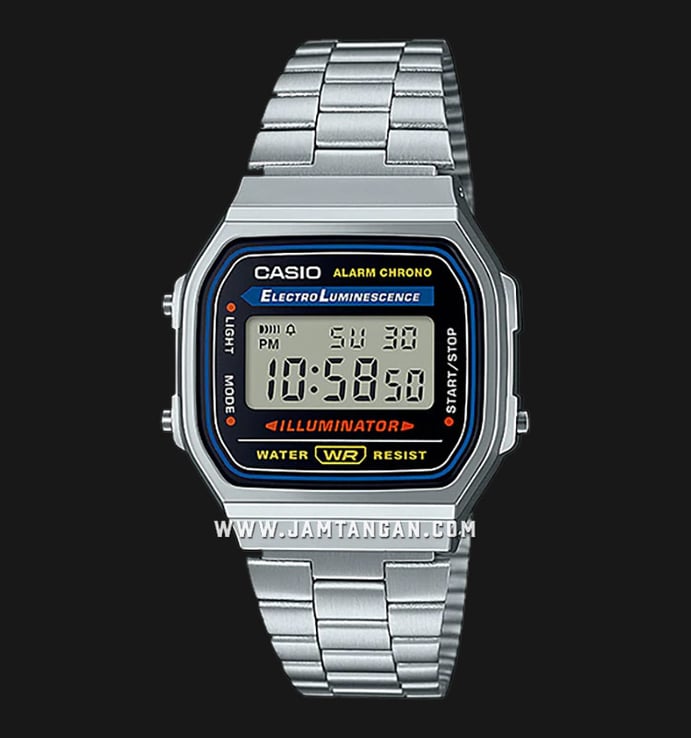 Casio General A168WA-1WDF Retro Digital Dial Stainless Steel Band