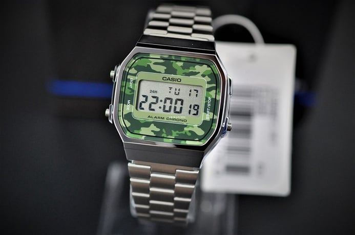 Casio General A168WEC-3DF Retro Digital Dial Stainless Steel Band