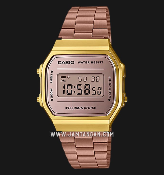 Casio General A168WECM-5DF Digital Dial Rose Gold Stainless Steel Band