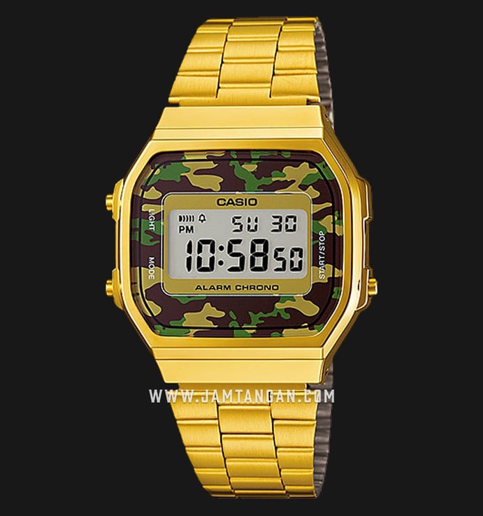 Casio General A168WEGC-3DF Digital Dial Gold Stainless Steel Band