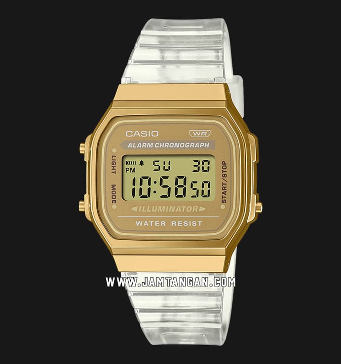 Casio General A168XESG-9ADF Vintage Gold Digital Dial Transparent Resin Band