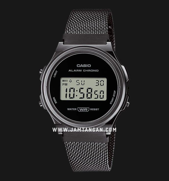 Casio General A171WEMB-1ADF Digital Dial Black Stainless Steel Mesh Band