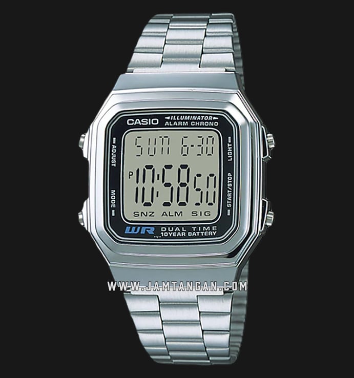 Casio General A178WA-1ADF Vintage Digital Dial Stainless Steel Band