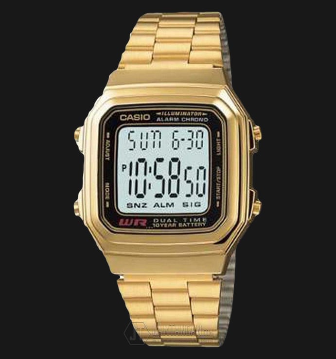 Casio General A178WGA-1ADF Retro Digital Dial Gold Tone Stainless Steel Band