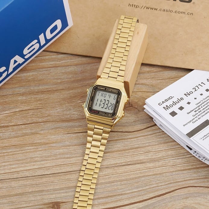 Casio General A178WGA-1ADF Retro Digital Dial Gold Tone Stainless Steel Band