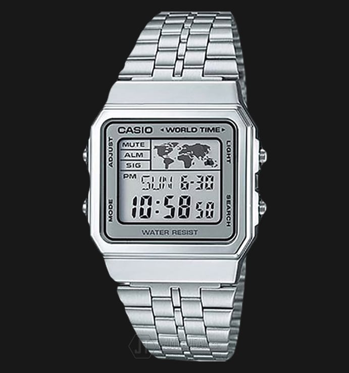 Casio General A500WA-7DF World Time Digital Dial Stainless Steel Band