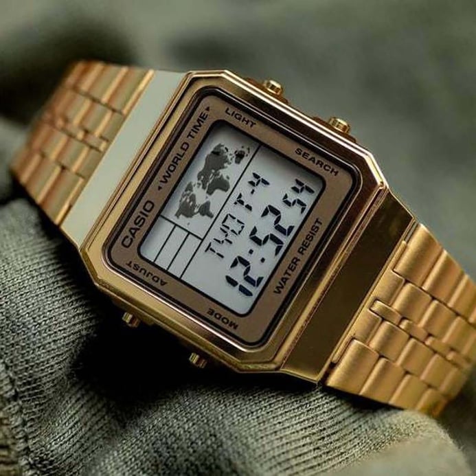 Casio General A500WGA-9DF World Time Digital Dial Gold Stainless Steel Band