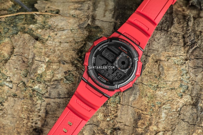 Casio General AE-1000W-4AVDF 10 Year Battery Life Digital Dial Red Resin Band