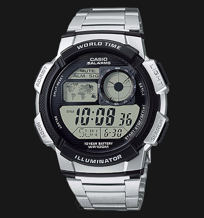 Casio General AE-1000WD-1AVDF 10 Digital Dial Stainless Steel Band
