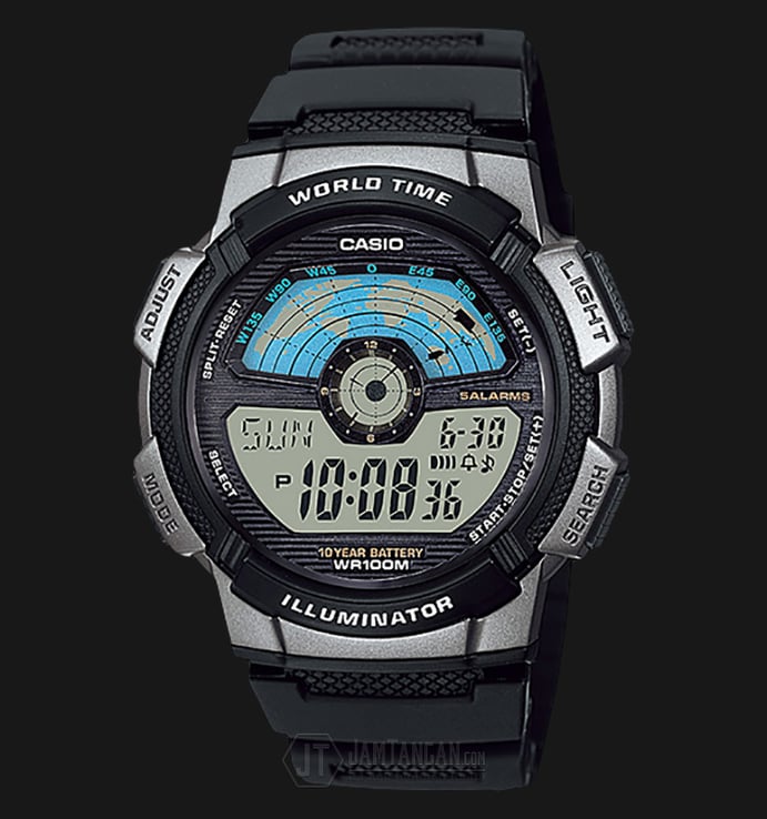 Casio General AE-1100W-1AVDF Water Resistant 100M Black Resin Band