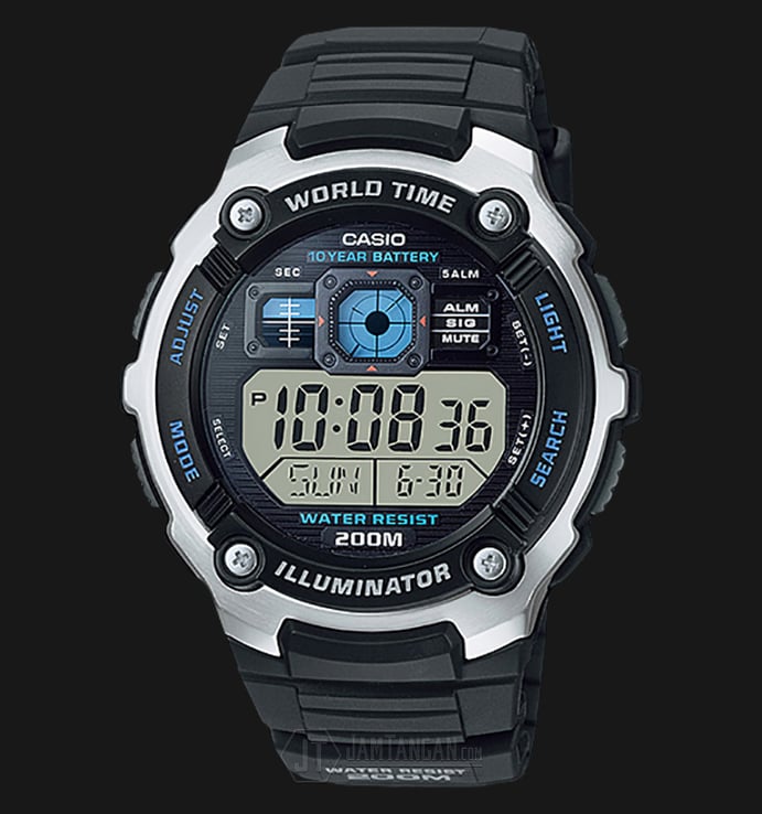 Casio General AE-2000W-1AVDF Water Resistant 200M Black Resin Band