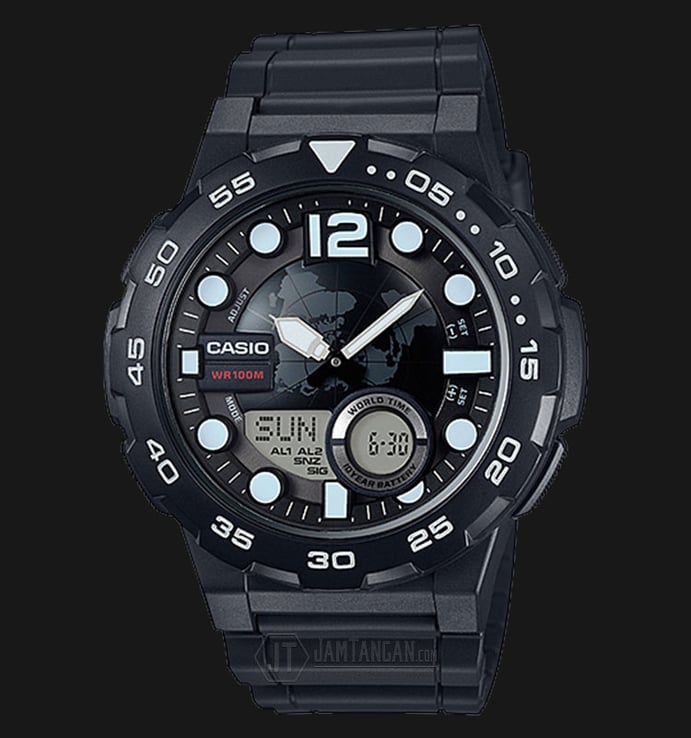Casio General AEQ-100W-1AVDF 10 Year Battery Water Resistance 100M Black Resin Band
