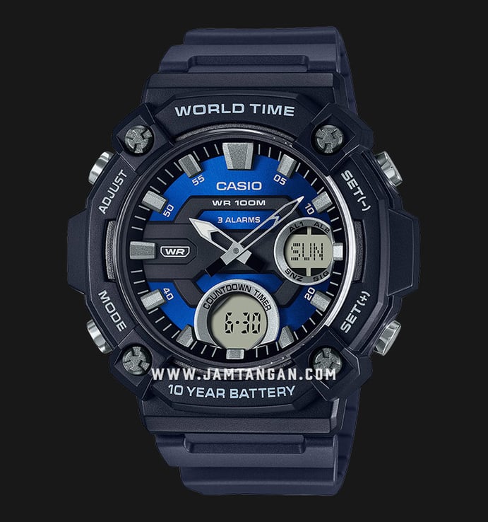 Casio General AEQ-120W-2AVDF World Time Digital-Analog Dial Navy Blue Resin Band