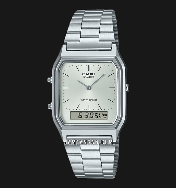 Casio General AQ-230A-7AMQYDF Vintage Digital Analog White Dial Stainless Steel Band