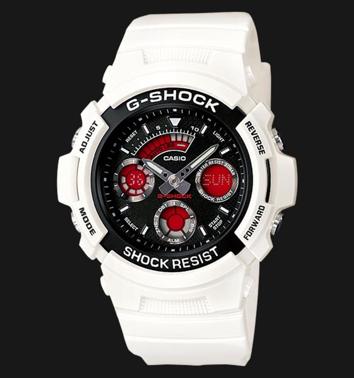 Casio G-Shock AW-591SC-7ADR Black Digital Analog Dial White Resin Strap