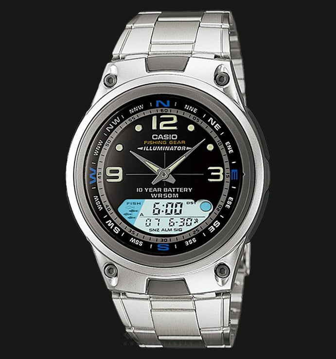 Casio Standard AW-82D-1AVDF - Fishing Gear - 10 Year Battery - Stainless Steel Band