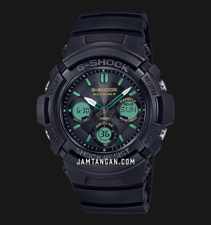 Casio G-Shock AWG-M100RC-1AJF Teal And Brown Series Tough Solar Digital Analog Dial Black Resin Band