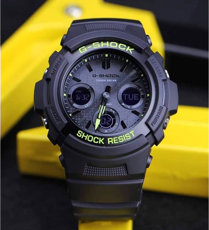 Casio G-Shock Black Yellow Series AWG-M100SDC-1AJF Tough Solar Digital Analog Dial Black Resin