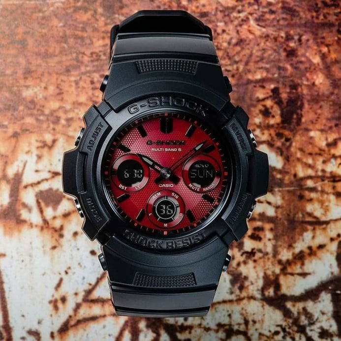 Casio G-Shock AWR-M100SAR-1ADR Black X Red Series Digital Analog Dial Black Resin Band