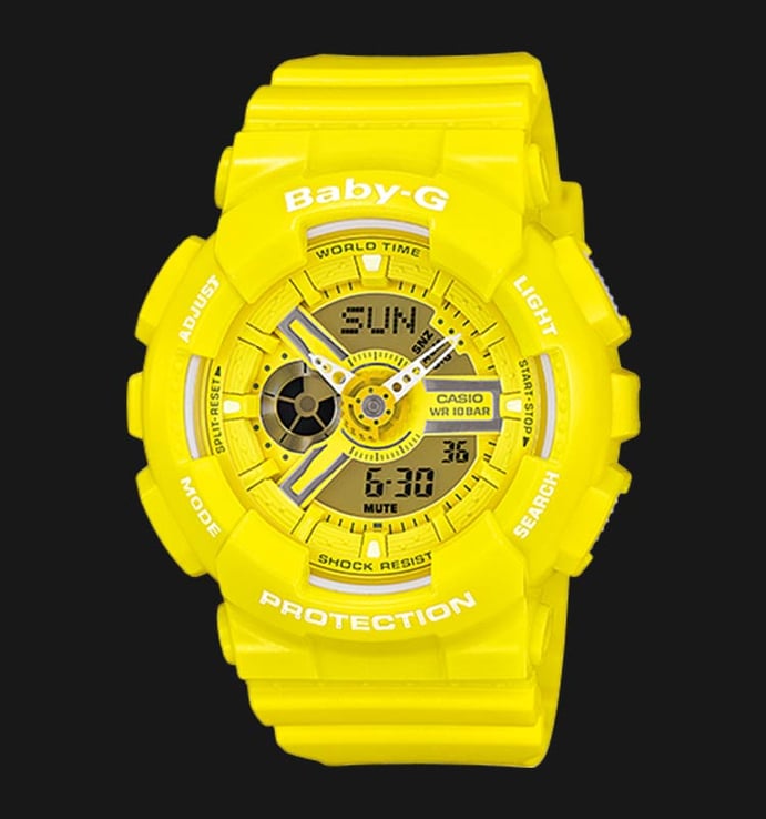 Casio Baby-G BA-110BC-9ADR Yellow Digital Analog Dial Neon Yellow Resin Strap