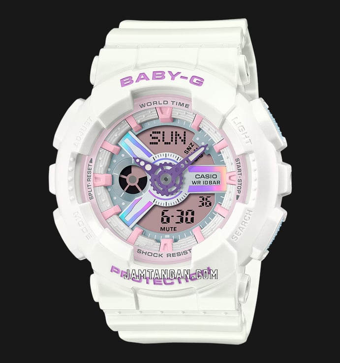 Casio Baby-G BA-110FH-7ADR Fantasy Holographic Colors Digital Analog Dial White Resin Band