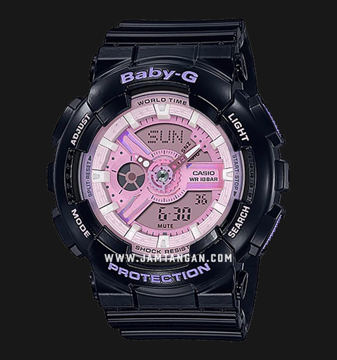 Casio Baby-G BA-110PL-1ADR Polarized Big Case Ladies Pink Digital Analog Dial Black Resin Band