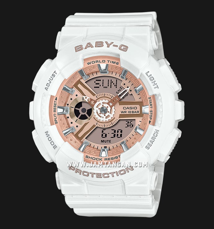Casio Baby-G BA-110X-7A1DR Digital Analog Rose Gold Dial White Resin Band