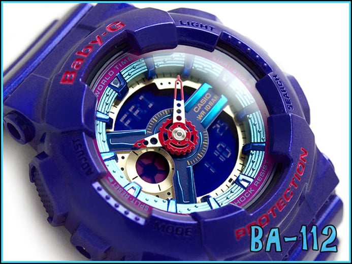 Casio Baby-G BA-112-2ADR Multi Color Digital Analog Dial Blue Resin Strap