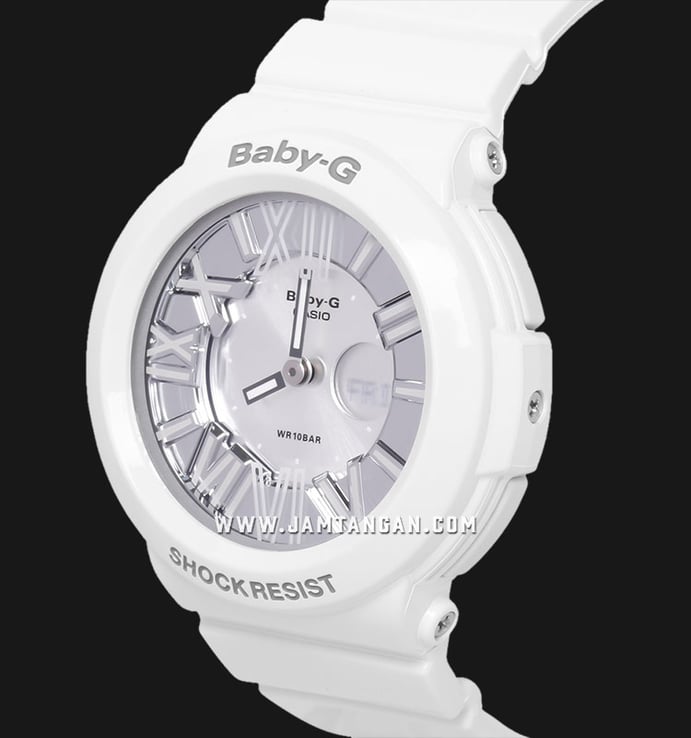 Casio Baby-G BGA-160-7B1DR Ladies Silver Digital Analog Dial White Resin Strap
