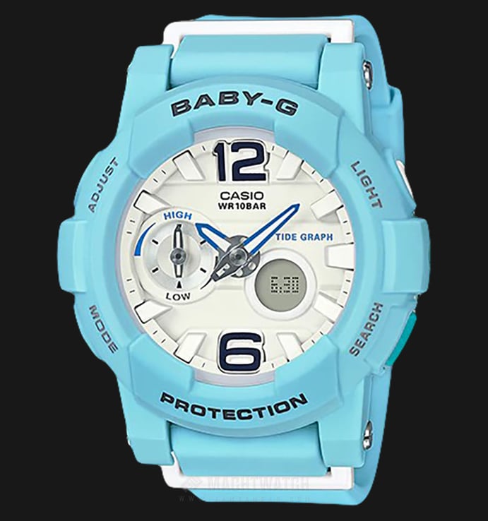 Casio Baby-G BGA-180BE-2BDR Water Resistant 100M White Dial Light Blue Resin Band