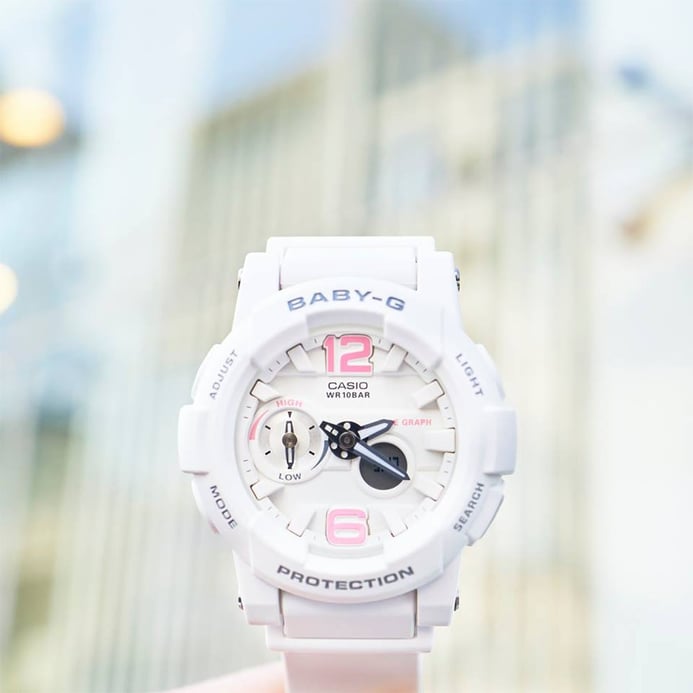 Casio Baby-G BGA-180BE-7BDR Water Resistant 100M White Dial White Resin Band