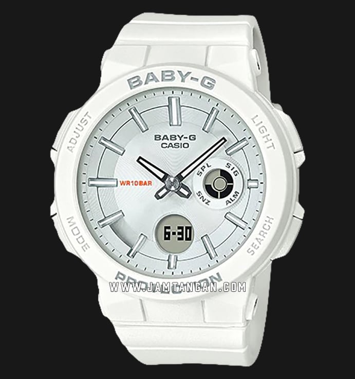 Casio Baby-G Neon illuminator BGA-255-7ADR Ladies Digital Analog Watch White Resin Band