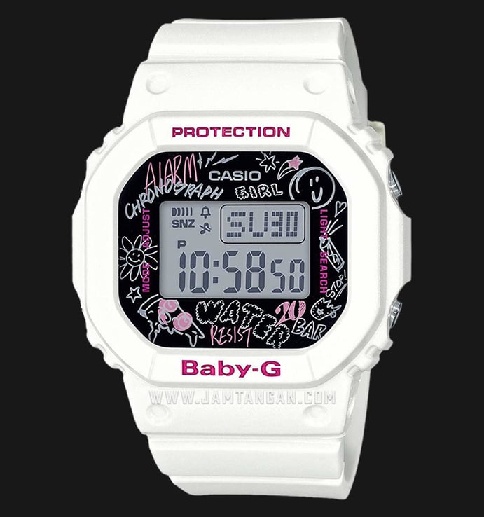 Casio Baby-G BGD-560SK-7DR Water Resistant 200M Black Digital Dial White Resin Band